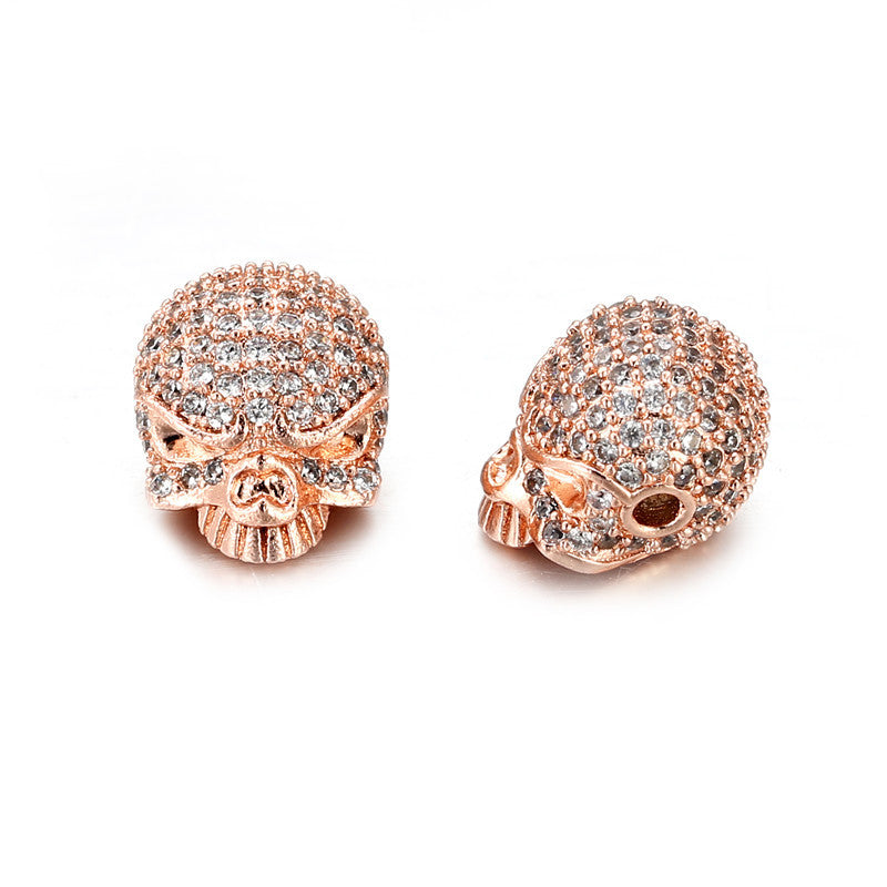 Vintage Plated Brass Cubic Zirconia Skull Charm Bar Pendant DIY Accessories