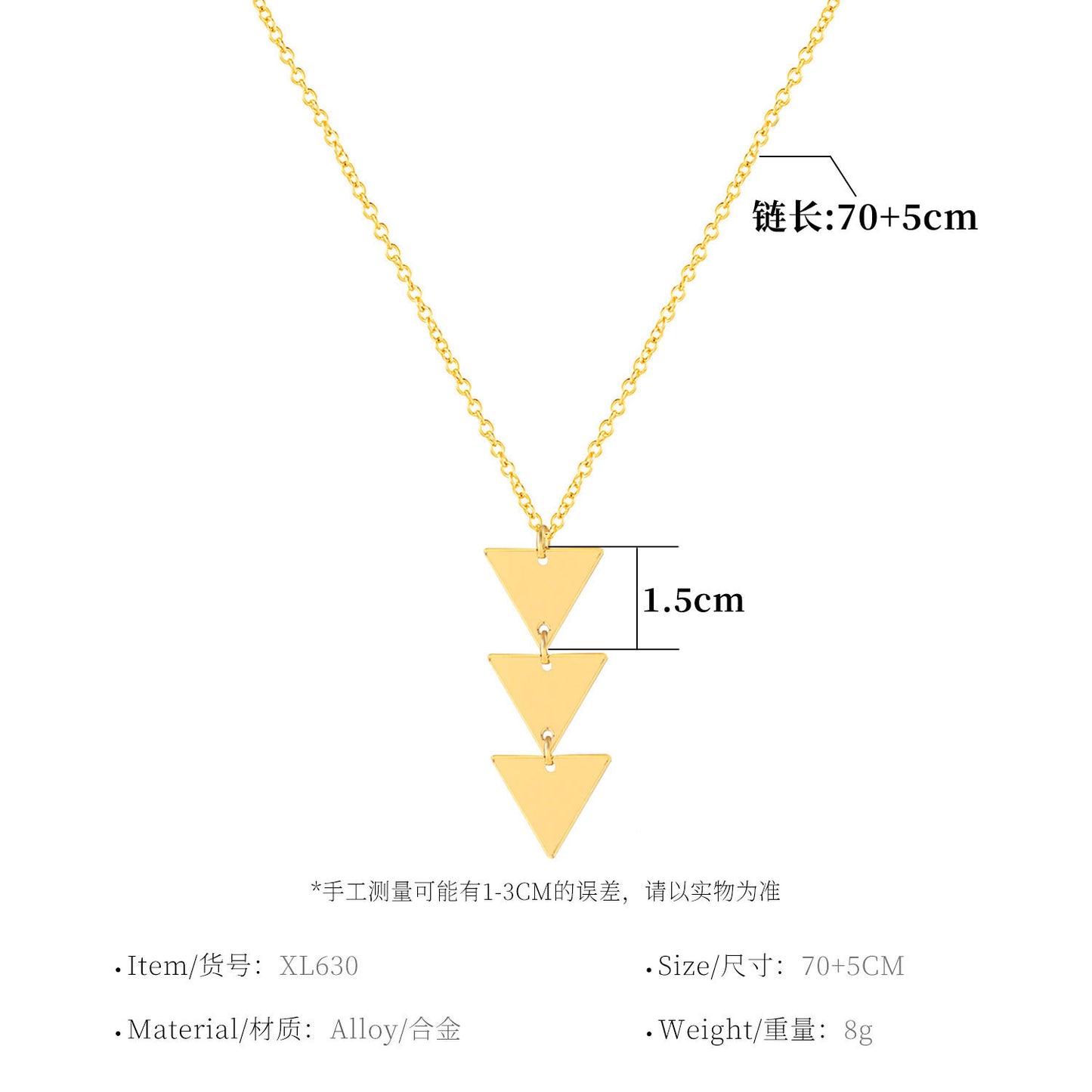 Minimalist Fashion Alloy Triangle Pendant Necklace for Women Cross Chain