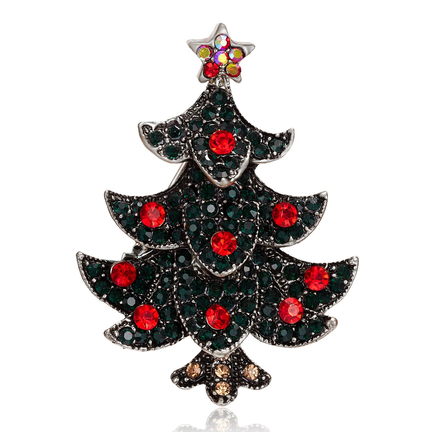 Fashionable Christmas Tree Brooch with Rhinestone Inlay in Alloy, Cartoon Character Design for Unisex Holiday and New Year Decoration