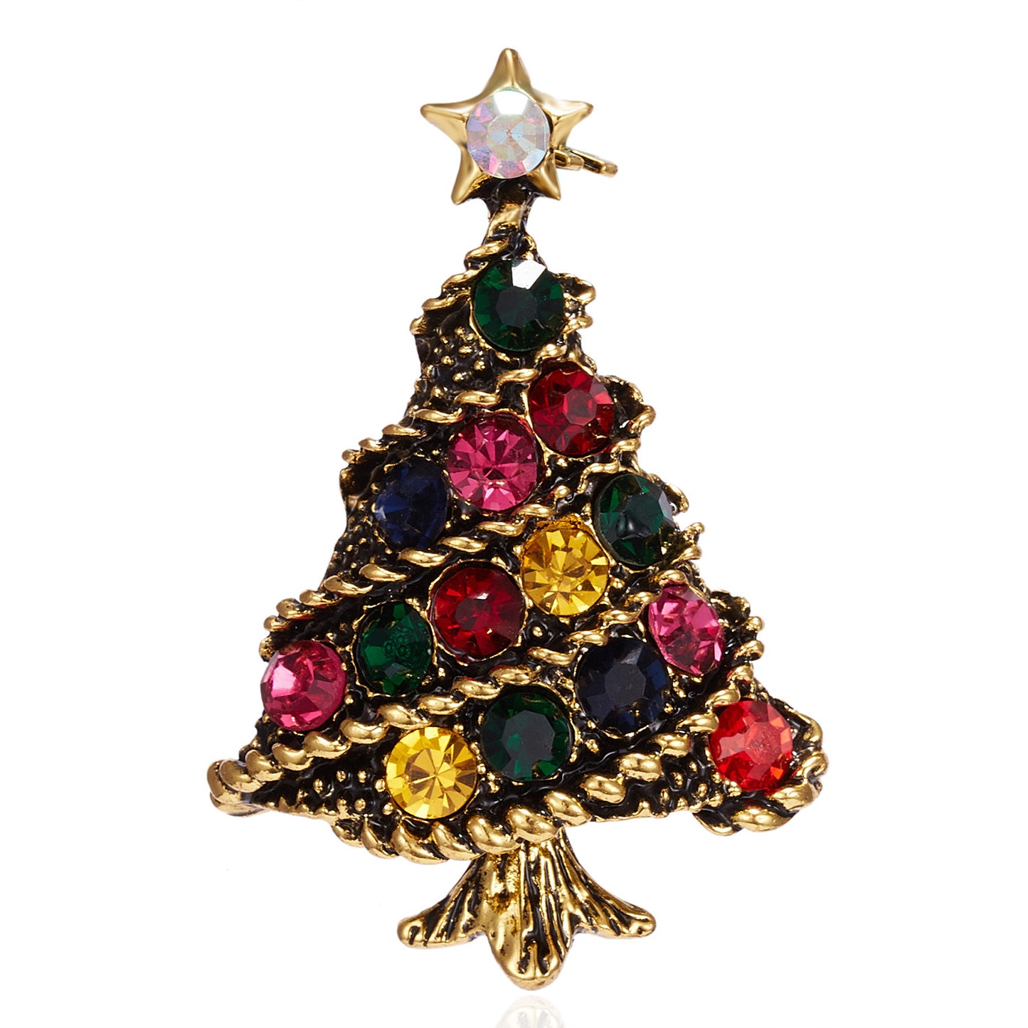 Fashionable Christmas Tree Brooch with Rhinestone Inlay in Alloy, Cartoon Character Design for Unisex Holiday and New Year Decoration