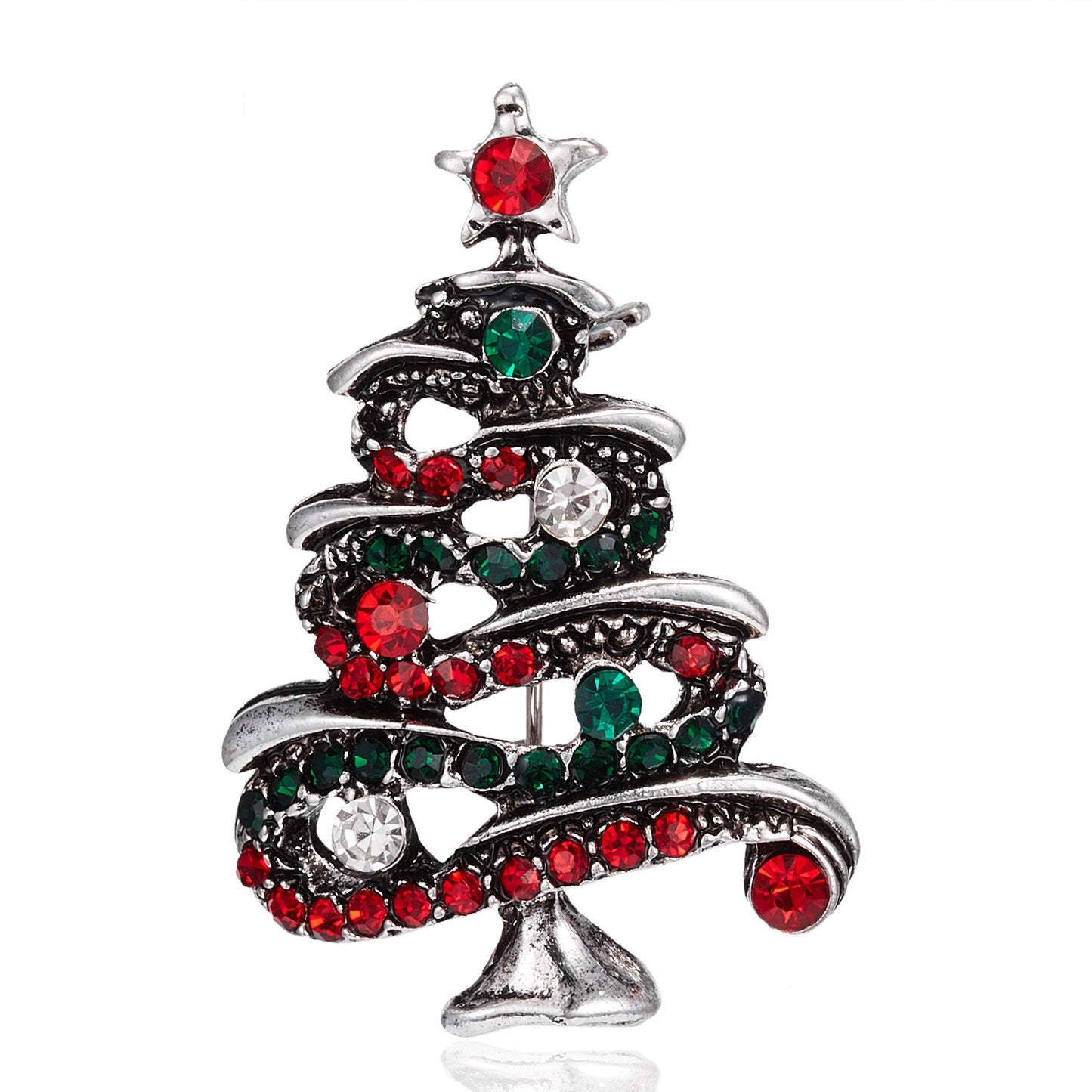 Fashionable Christmas Tree Brooch with Rhinestone Inlay in Alloy, Cartoon Character Design for Unisex Holiday and New Year Decoration