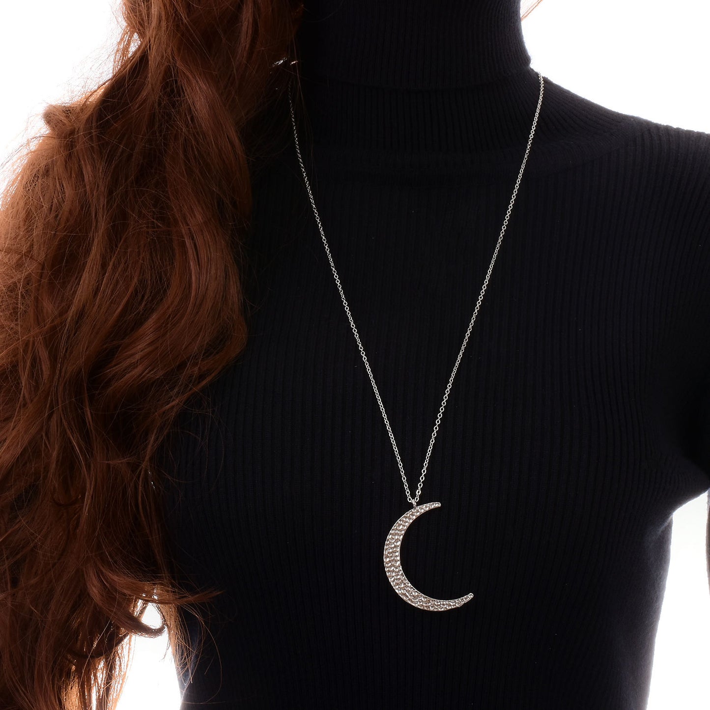 Fashion Statement Crescent Pendant Necklace for Women Alloy Cross Chain Sweater Necklace