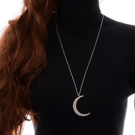 Collana con ciondolo a mezza luna per donna, catena a croce in lega, collana maglione