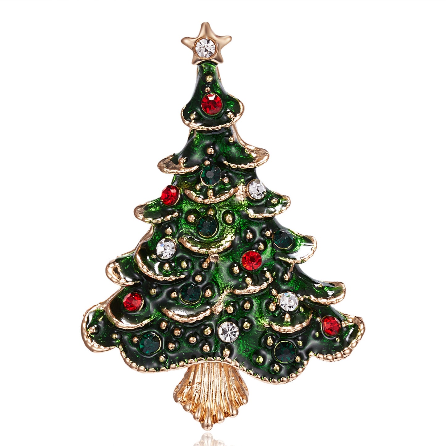 Fashionable Christmas Tree Brooch with Rhinestone Inlay in Alloy, Cartoon Character Design for Unisex Holiday and New Year Decoration