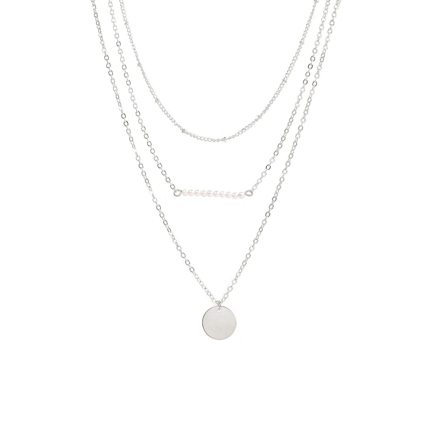 Multi-Layer Short Necklace with Pearl and Sequin Accents Geometric Alloy Pendant Chain for Women