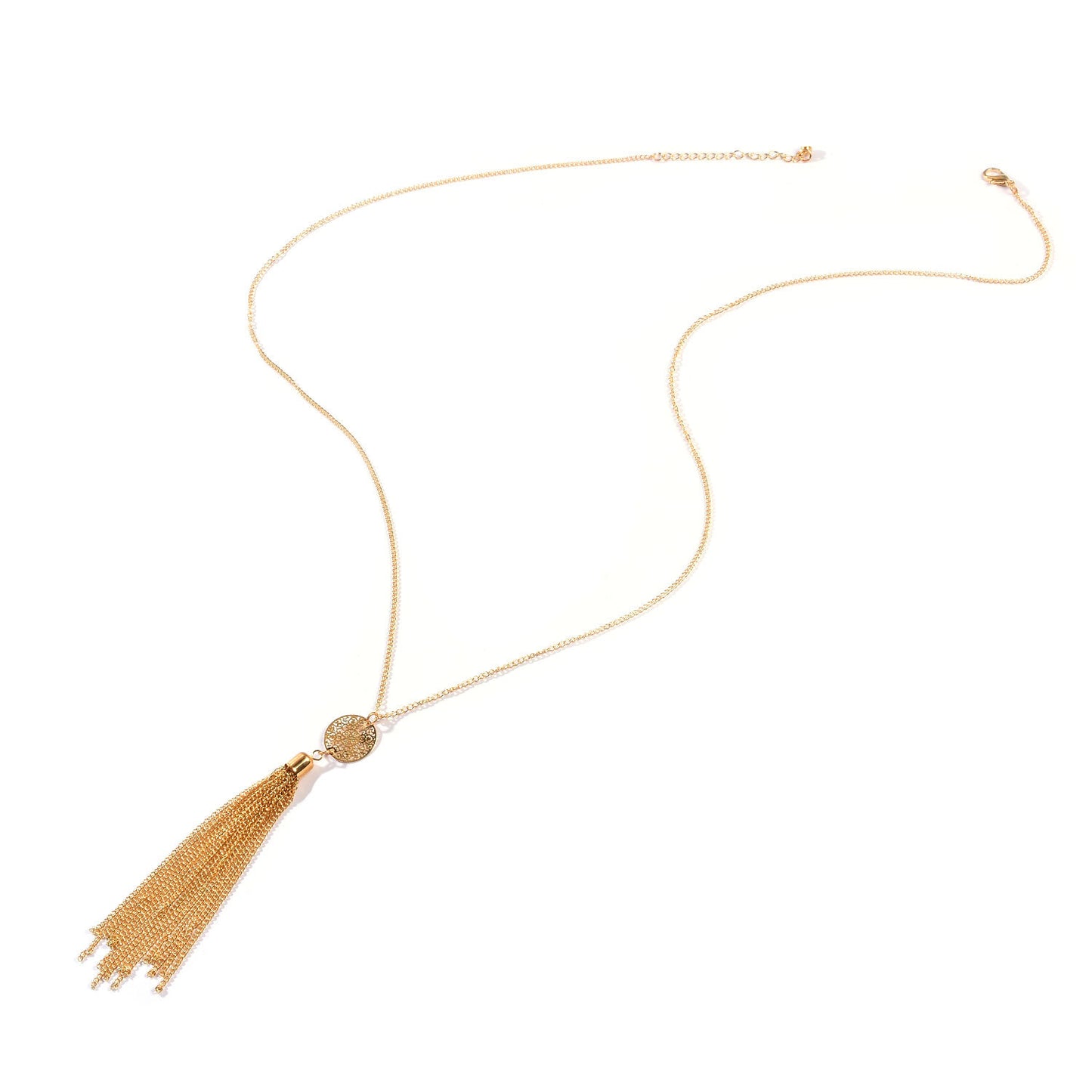 Vintage Geometric Circle Tassel Pendant Necklace Alloy Plated