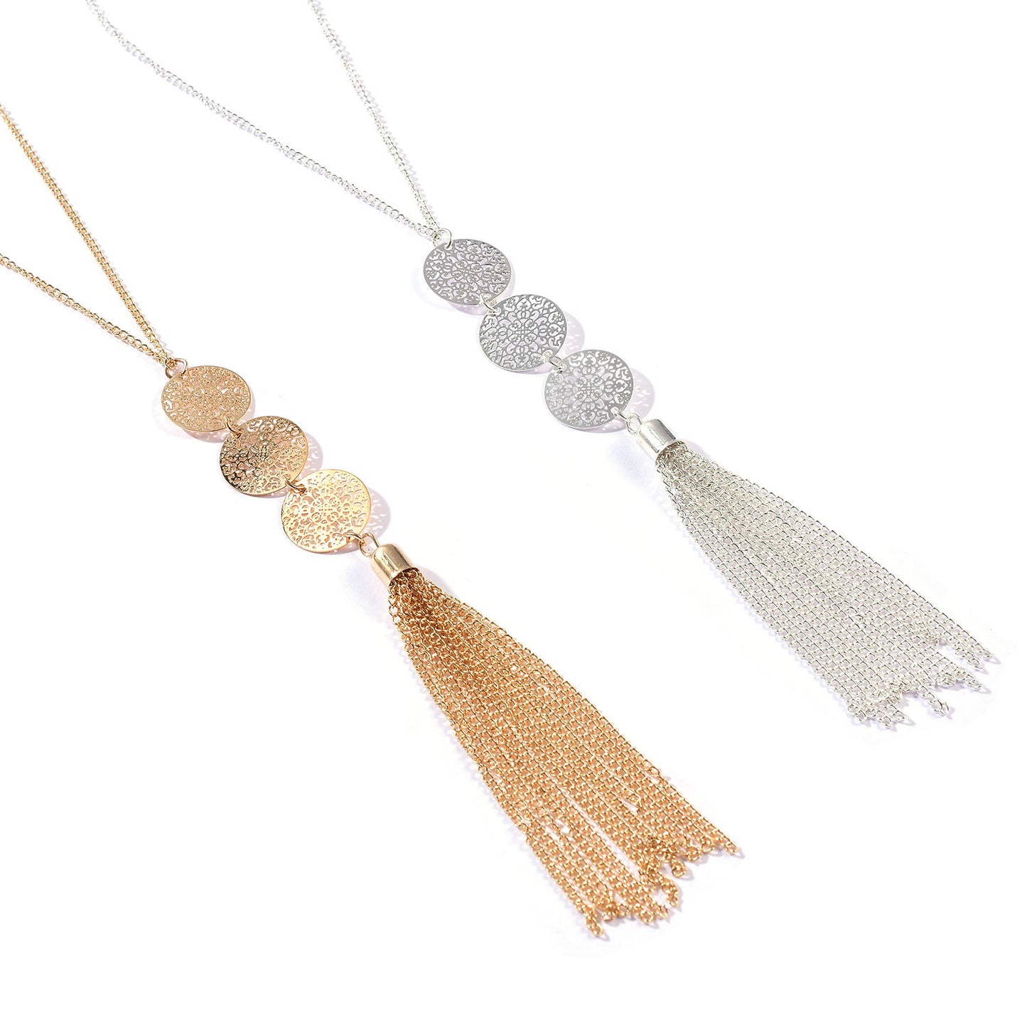 Vintage Geometric Circle Pendant Necklace Alloy Plated