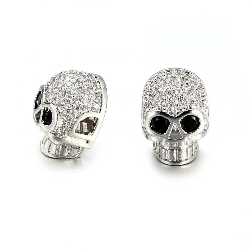 Vintage Brass Plated Skull Head Cubic Zirconia Inlay Pendant Charm