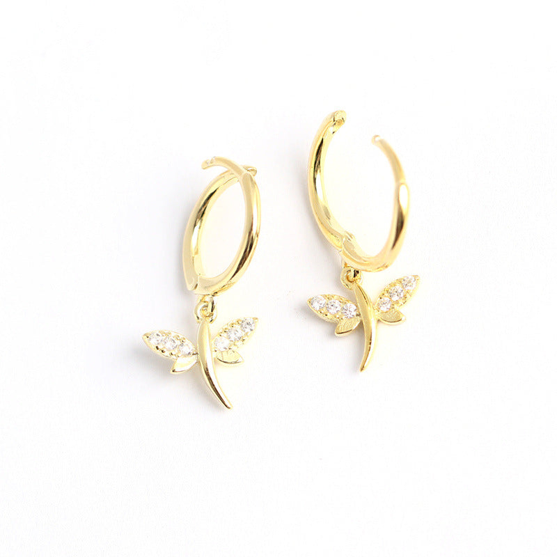 Deliziosi Orecchini a Libellula in Argento Sterling 925 con Intarsio di Strass per Donne