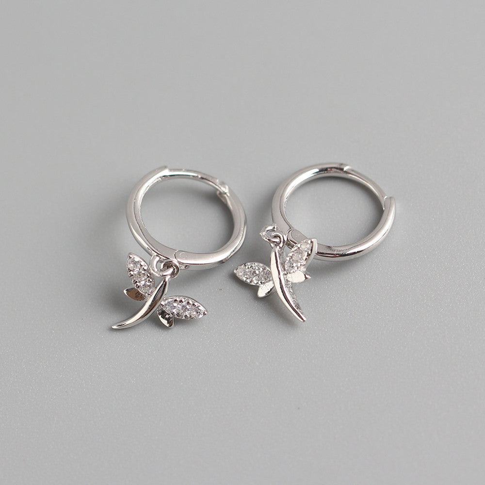 Deliziosi Orecchini a Libellula in Argento Sterling 925 con Intarsio di Strass per Donne