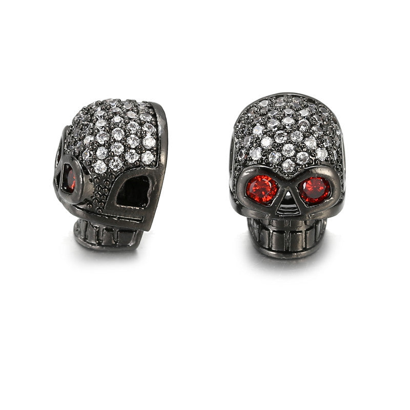Vintage Brass Plated Skull Head Cubic Zirconia Inlay Pendant Charm