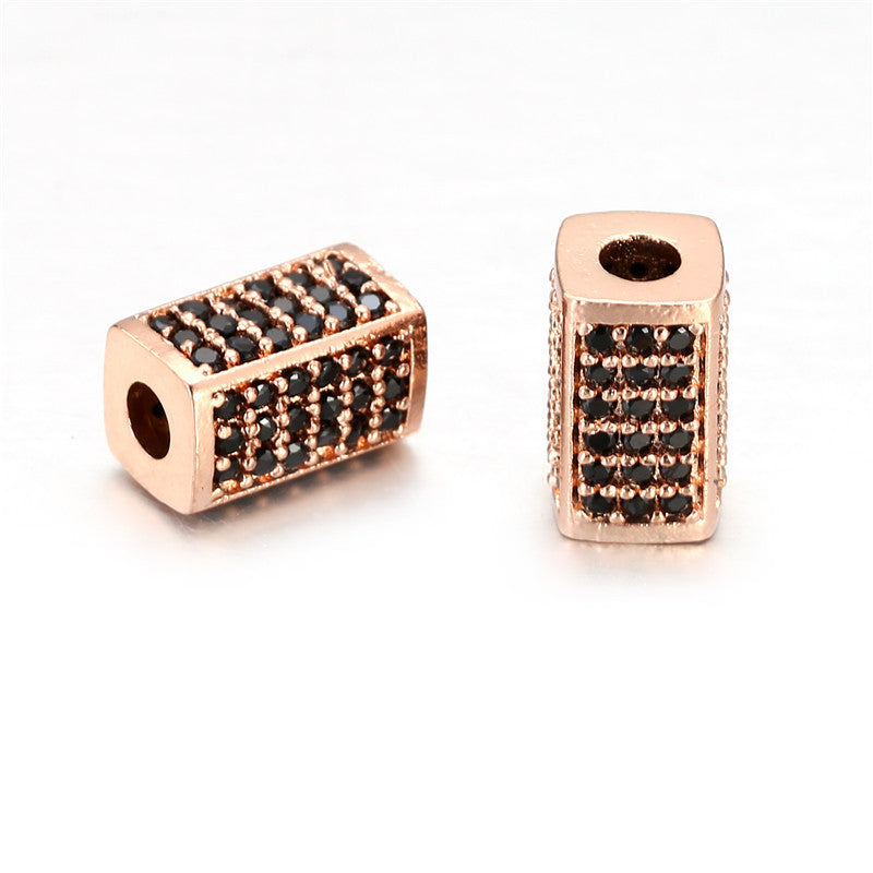 Minimalist Rectangular Brass Beads with Cubic Zirconia Inlay Plated DIY Charm Bar Accessories