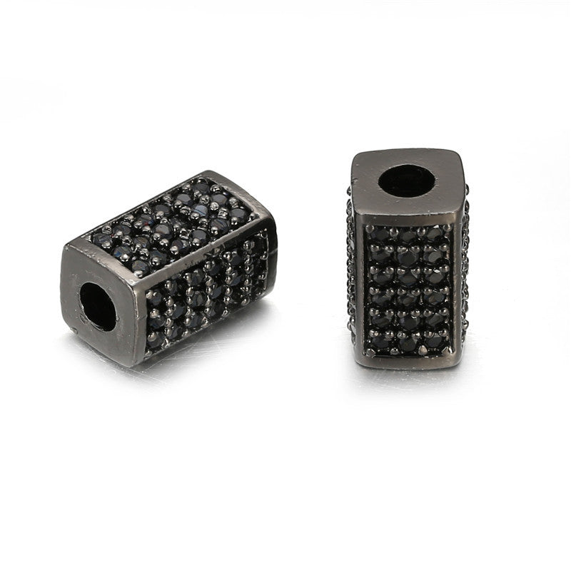 Minimalist Rectangular Brass Beads with Cubic Zirconia Inlay Plated DIY Charm Bar Accessories
