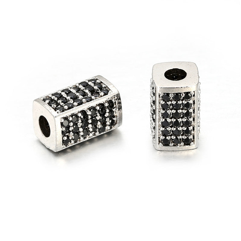 Minimalist Rectangular Brass Beads with Cubic Zirconia Inlay Plated DIY Charm Bar Accessories