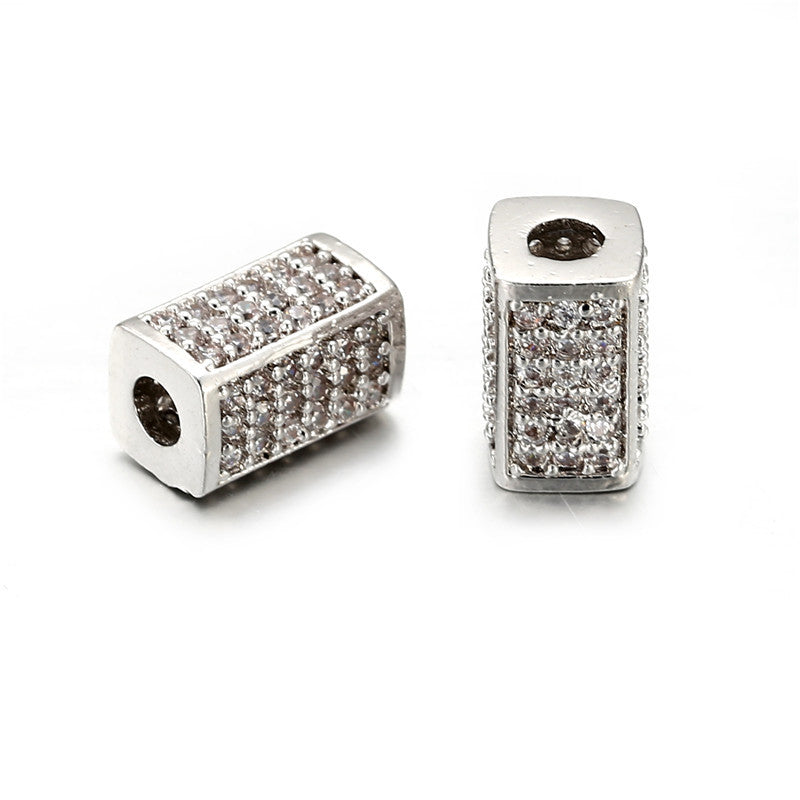 Minimalist Rectangular Brass Beads with Cubic Zirconia Inlay Plated DIY Charm Bar Accessories