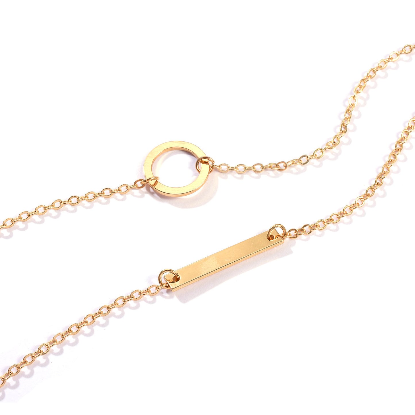 Geometric Circle Bar Necklace for Women with Snake Chain Minimalist Fashion Metal Pendant Necklace