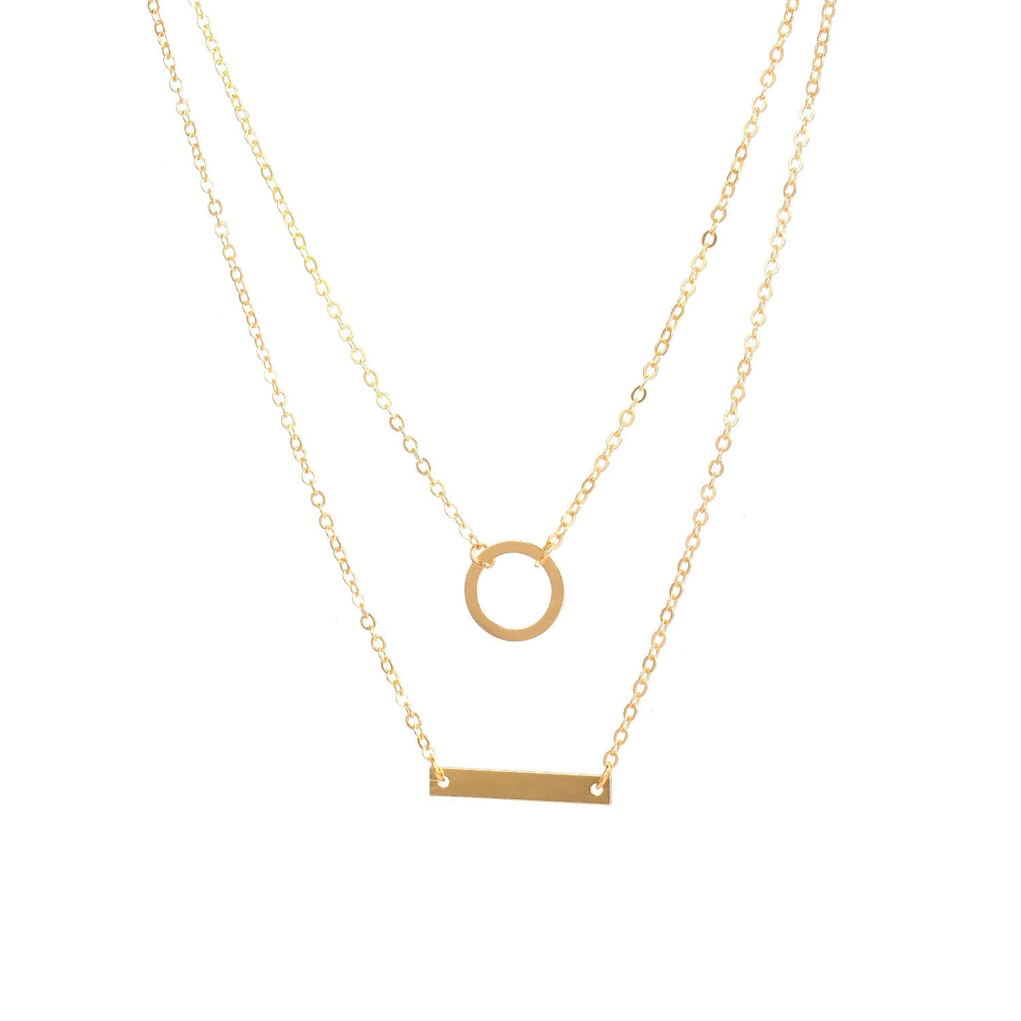 Geometric Circle Bar Necklace for Women with Snake Chain Minimalist Fashion Metal Pendant Necklace
