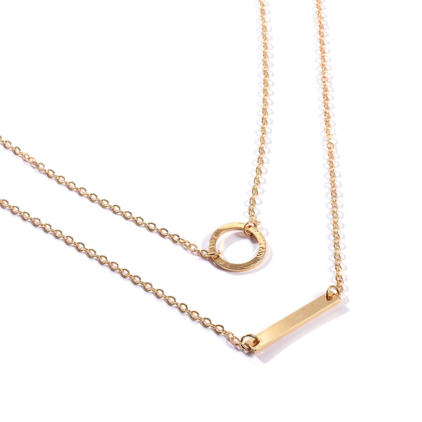Geometric Circle Bar Necklace for Women with Snake Chain Minimalist Fashion Metal Pendant Necklace