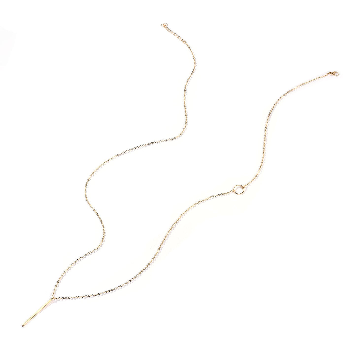 Minimalist Fashion Double Layer Circle Pendant Necklace for Women Alloy Cross Chain Adjustable Length