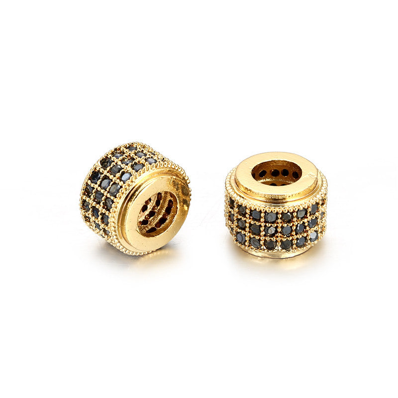 Handmade Brass Cylinder Charm Bar with Cubic Zirconia Inlay and Plated Finish for DIY Bracelet Necklace