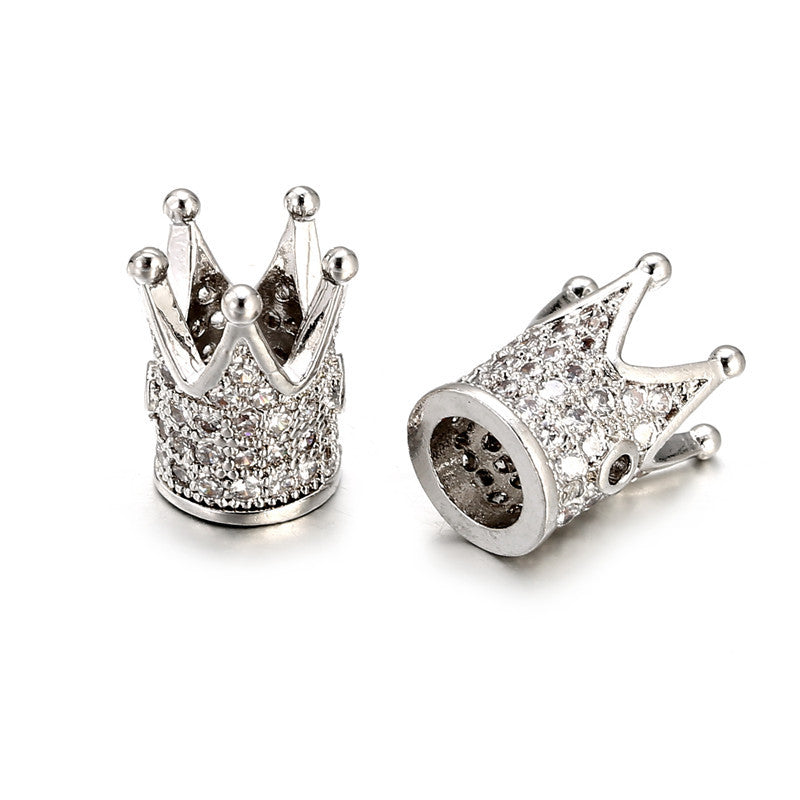 Gold Plated Brass Round Crown Charm Bar with Cubic Zirconia Inlay for DIY Jewelry Making