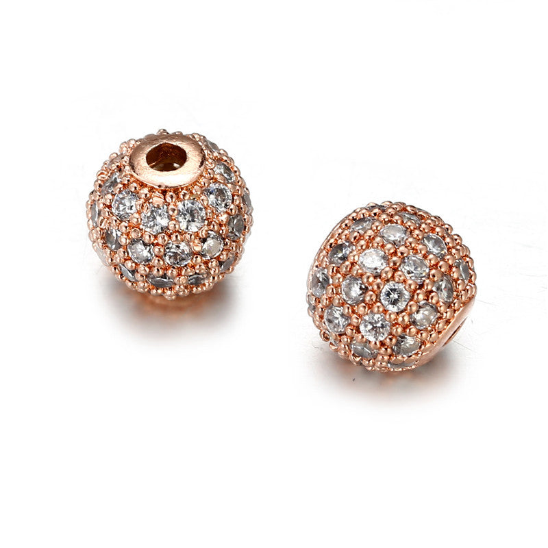 6mm Round Brass Plated Cubic Zirconia Bead Charm