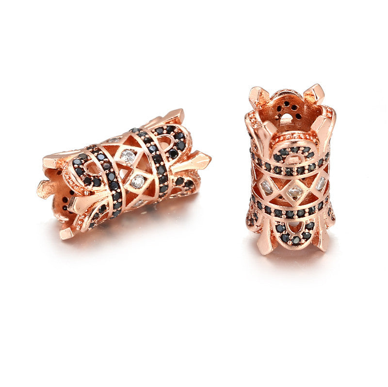 Round Brass Plated Cubic Zirconia Inlaid Hollow Tube Charm Bar for DIY Bracelet Necklace