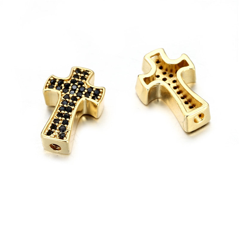 Punk Minimalist Micro-Paved Cubic Zirconia Cross Plated Brass Pendant Necklace Bracelet Charm