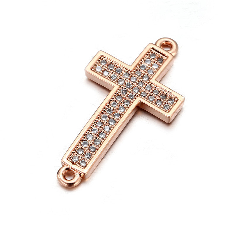 Hip-hop Brass Plated Cross Pendant with Cubic Zirconia Inlay for DIY Charm Bar