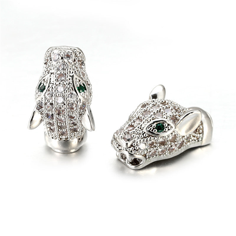 Creative Cartoon Leopard Head Micro-Paved Cubic Zirconia Brass Bead Charm