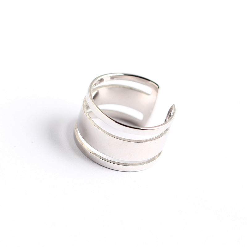 Minimalist 925 Sterling Silver Polished Round Geometric Three-Layer Ring for Women