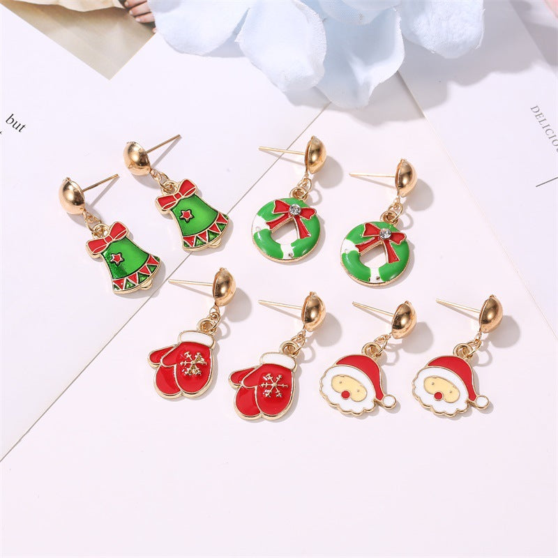 Orecchini a perno con albero di Natale, in lega di zinco placcata, a forma di fiocco di neve, zucca, arcobaleno, da donna, per le feste