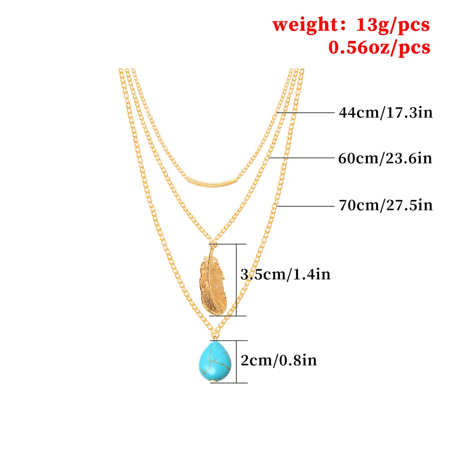 Minimalist Alloy Cross Chain Necklace with Turquoise Inlay and Leaf Teardrop Pendant