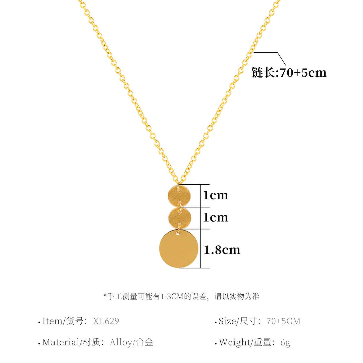 Round Geometric Alloy Plated Cross Chain Necklace for Women
