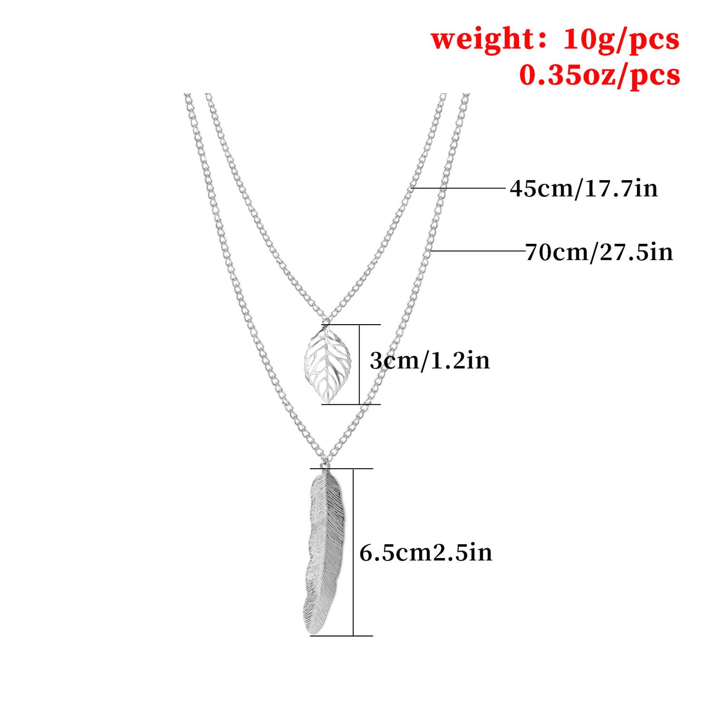 Statement Leaf Feather Necklace for Women Alloy Cross Chain Double Layer Clavicle Necklace