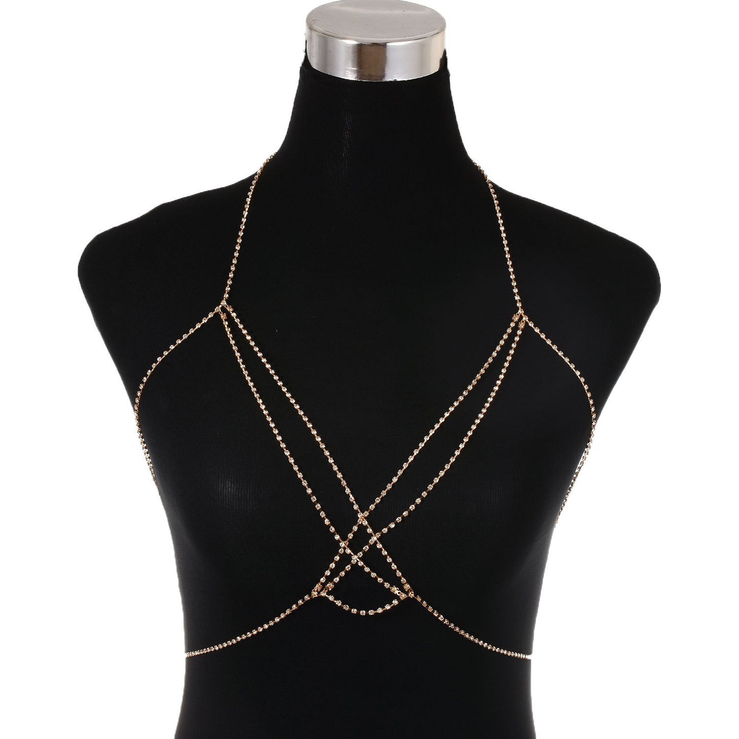 Punk Geometric Inlaid Rhinestone Body Chain for Women Alloy Box Chain