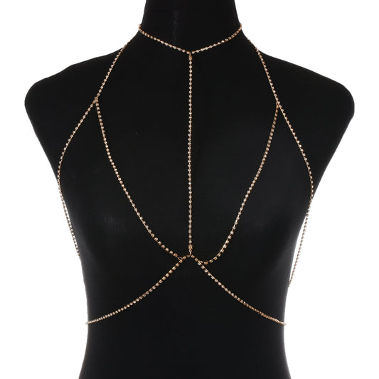 Catena per il corpo da donna in lega geometrica punk con strass