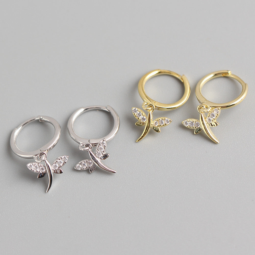 Deliziosi Orecchini a Libellula in Argento Sterling 925 con Intarsio di Strass per Donne