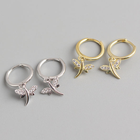 Deliziosi Orecchini a Libellula in Argento Sterling 925 con Intarsio di Strass per Donne