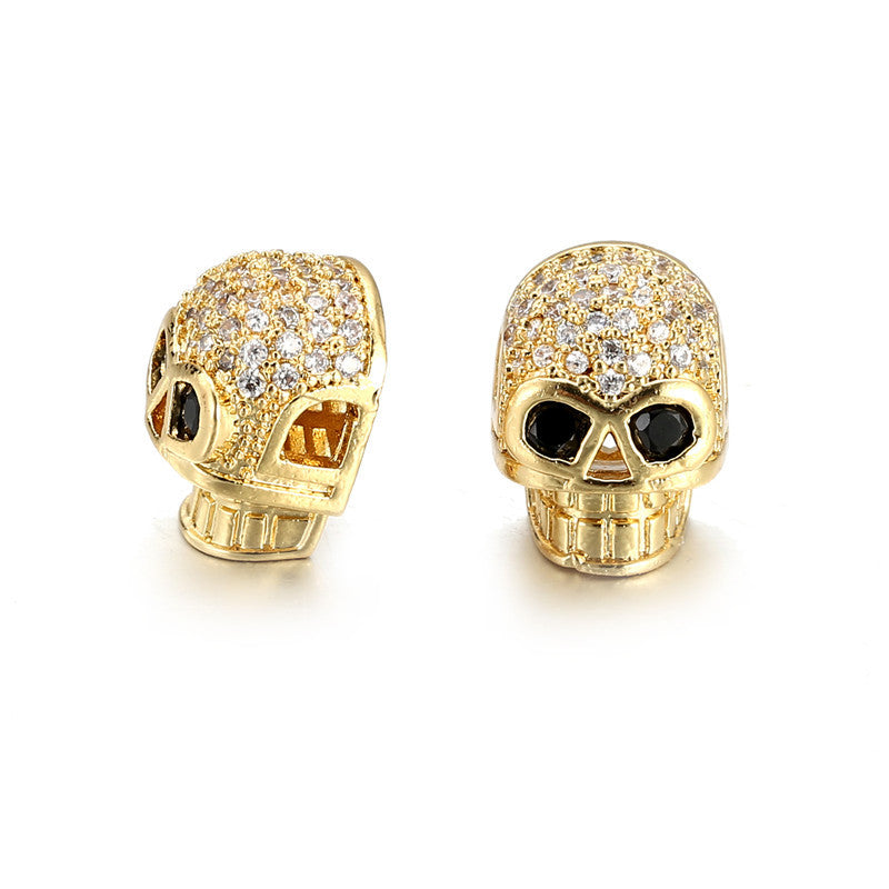 Vintage Brass Plated Skull Head Cubic Zirconia Inlay Pendant Charm