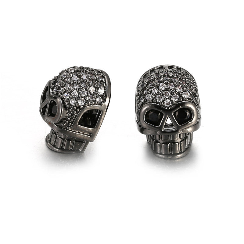 Vintage Brass Plated Skull Head Cubic Zirconia Inlay Pendant Charm