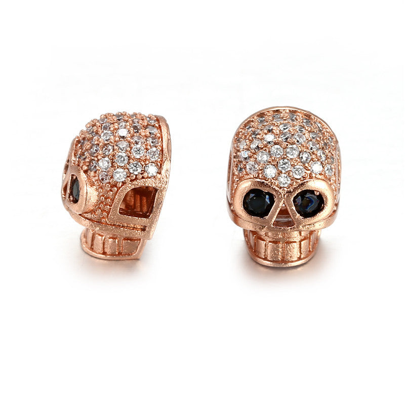 Plated Brass Cubic Zirconia Skull Bead Charm Bar