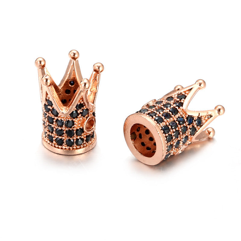 Gold Plated Brass Round Crown Charm Bar with Cubic Zirconia Inlay for DIY Jewelry Making