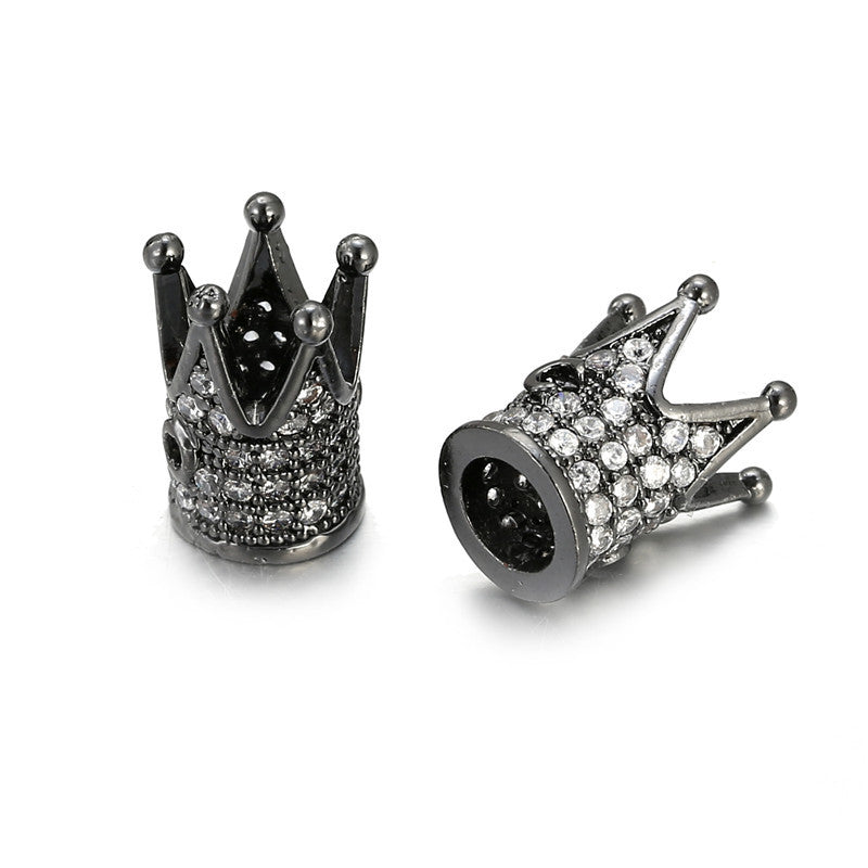 Gold Plated Brass Round Crown Charm Bar with Cubic Zirconia Inlay for DIY Jewelry Making