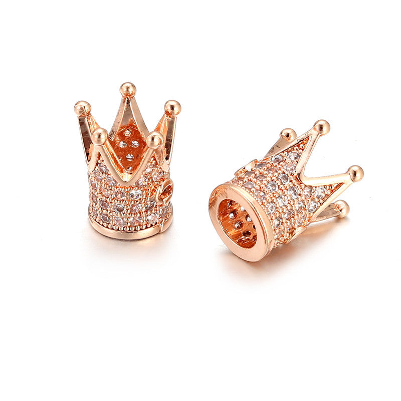 Gold Plated Brass Round Crown Charm Bar with Cubic Zirconia Inlay for DIY Jewelry Making