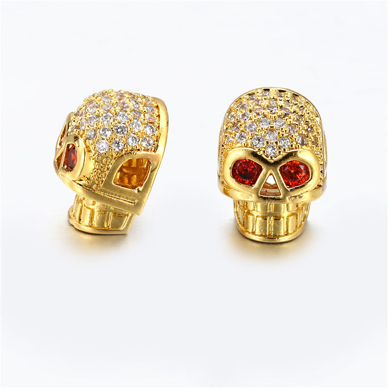 Plated Brass Cubic Zirconia Skull Bead Charm Bar