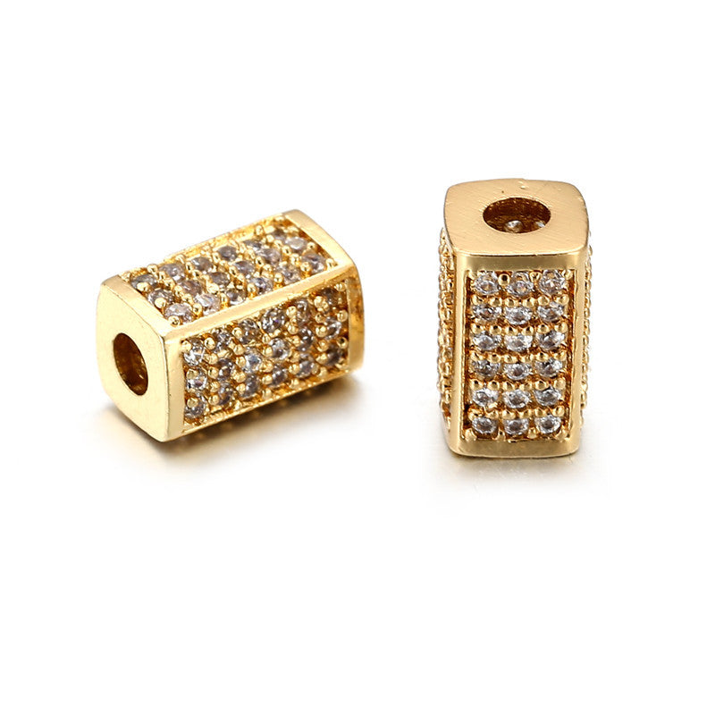 Minimalist Rectangular Brass Beads with Cubic Zirconia Inlay Plated DIY Charm Bar Accessories