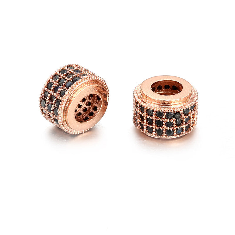 Handmade Brass Cylinder Charm Bar with Cubic Zirconia Inlay and Plated Finish for DIY Bracelet Necklace