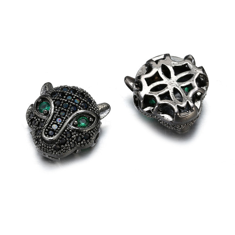 Handmade DIY Brass Leopard Head Charm Bar with Cubic Zirconia Inlay and Plated Finish