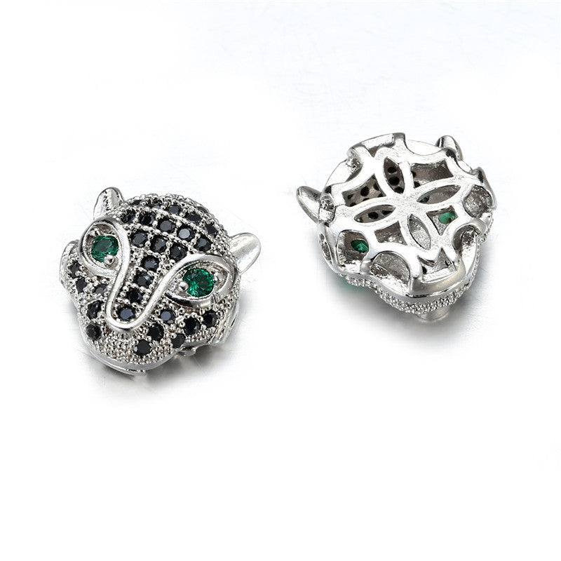 Handmade DIY Brass Leopard Head Charm Bar with Cubic Zirconia Inlay and Plated Finish